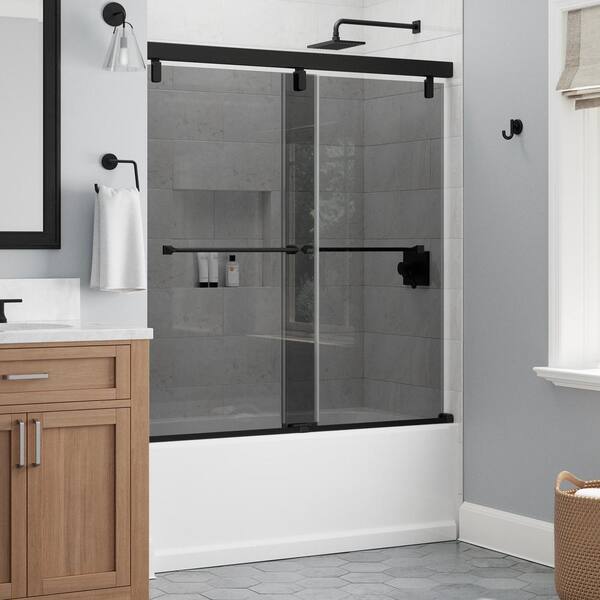 Delta Mod 60 in. x 59-1/4 in. Soft-Close Frameless Sliding Bathtub Door in Matte Black with 3/8 in. (10mm) Smoked Glass