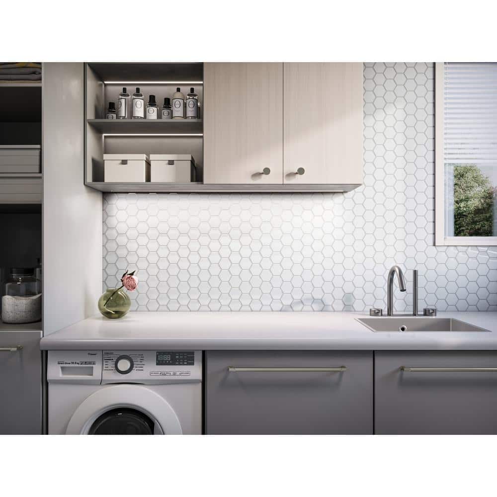 Soft Ivory Gloss Glass Hexagon Mosaic Tile for Walls