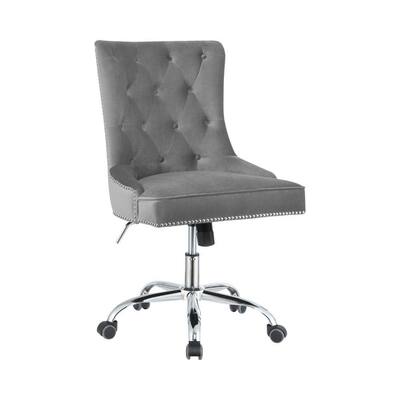 Gray and Silver Nailhead Trimmed and Tufted Office Chair with Casters