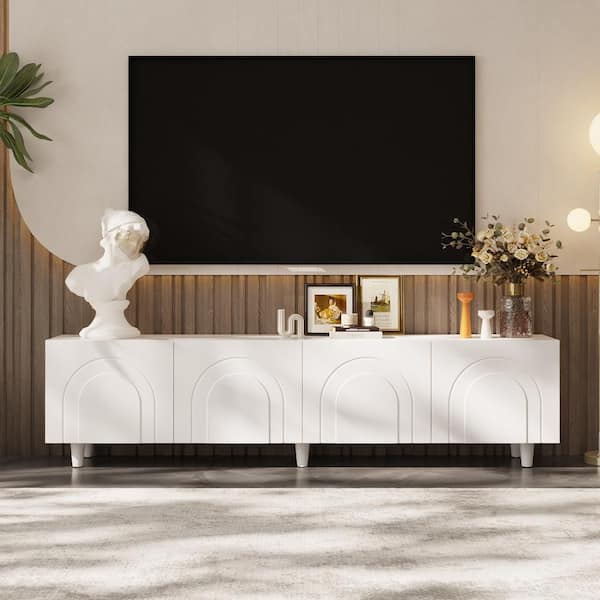 FUFU&GAGA White 78.7 in. W TV Stand Fits TVs up to 35 to 85 in. Fixed Twin Cabinet with 4 Doors