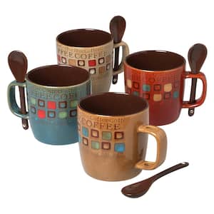 Mr. Coffee Cafe Americano 8-Piece 13 oz. Ceramic Cup and Spoon Set in Assorted Colors