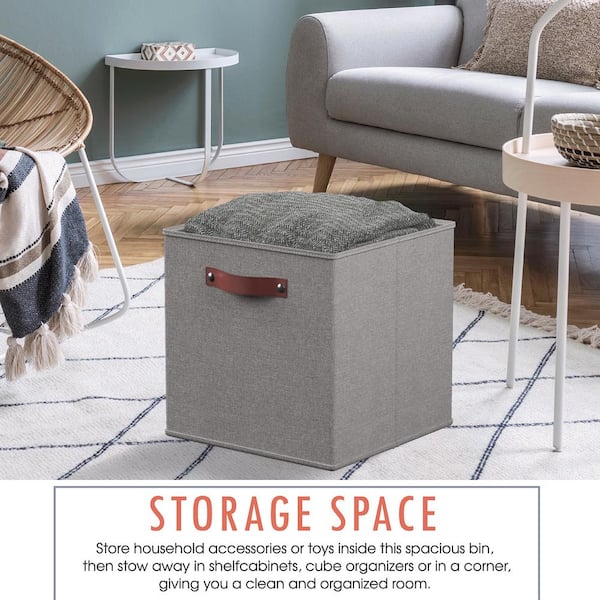 Small Storage Boxes with Lids 2 Pack Linen Collapsible Cube Storage Basket  with Handle, Jane's Home Foldable Fabric Storage Box with lids Organizer