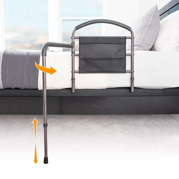 Stander 19 in. Mobility Bed Rail with Swiveling Bed Handle and Adjustable Legs in Brown