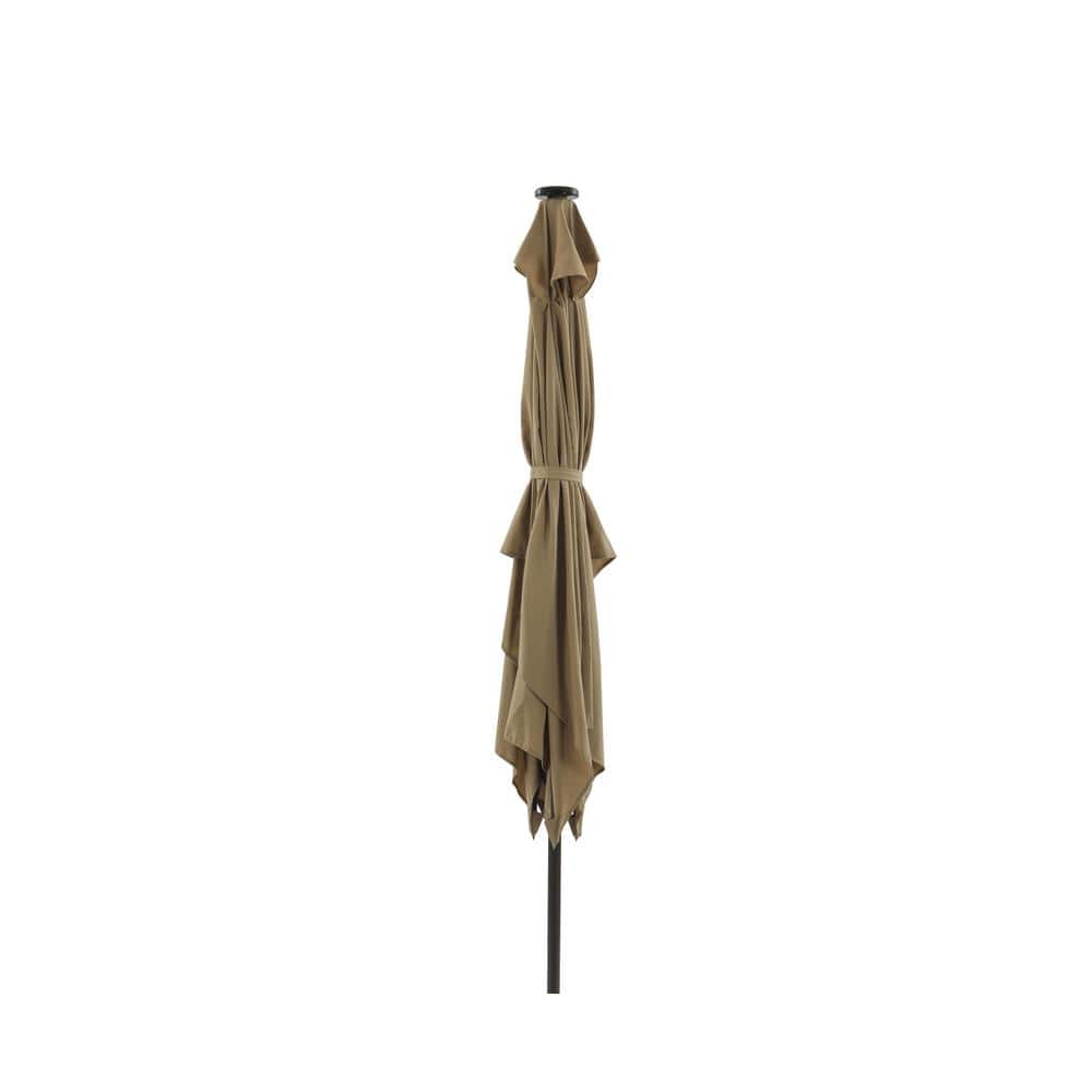 10 ft. x 6.5 ft. Market Rectangular Outdoor Patio Umbrella with LED in Tan