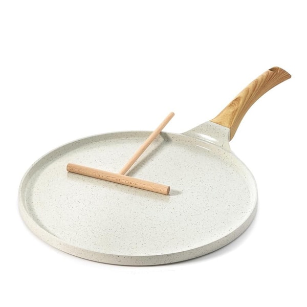 12 in. Nonstick Crepe Pan with Stay-Cool Handle, Swiss Granite Coating Dosa Pan, Induction Compatible, White