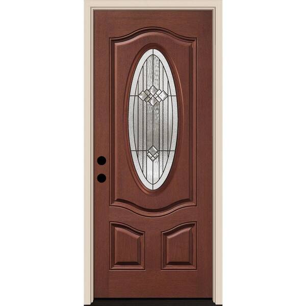 Tru Tech Belmont 3-Panel Deluxe Rosedale Oak Finish Fiberglass Prehung Front Door