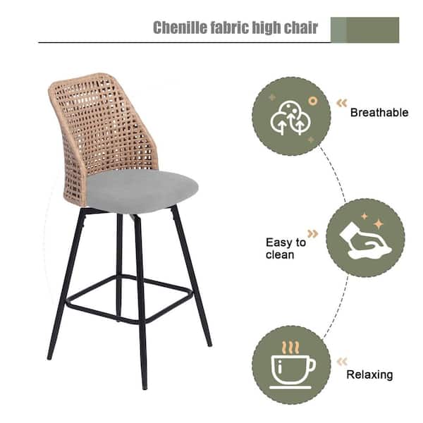 Uixe 42.7 in. H Woven wicker High Back Metal Bar Stool with Light