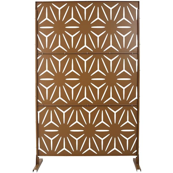 Sudzendf Outdoor and Indoor Freestanding Decorative Privacy Screen Metal Privacy Screen, Fence Panels in Brown