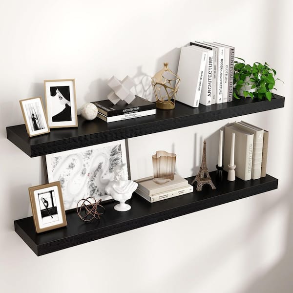 Unbranded 47 in. W x 9 in. D Black Floating Decorative Wall Shelf (Set-2)