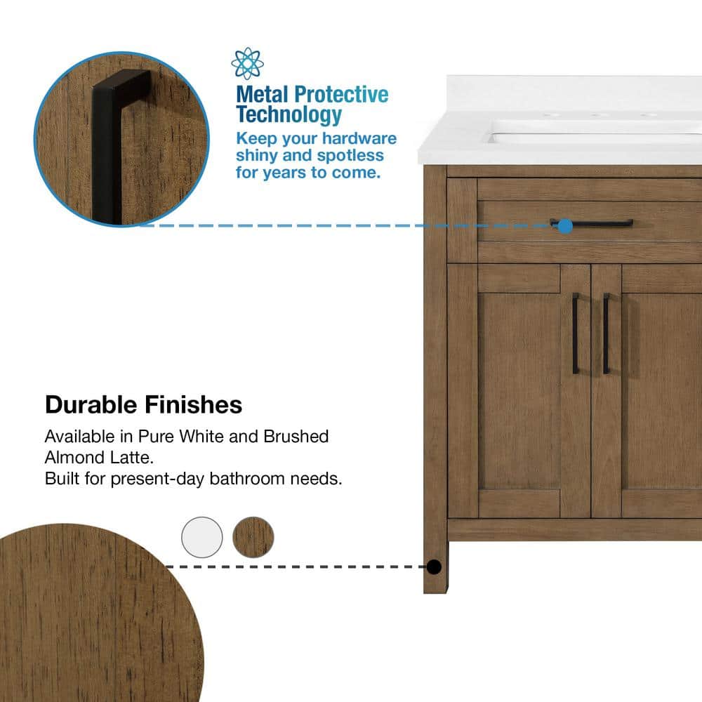 Almond Latte Brushed Double Sink Bathroom Vanity with Matte Black Hardware