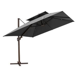 10 ft. Double Top Aluminum Cantilever Tilt Patio Umbrella in Dark Gray