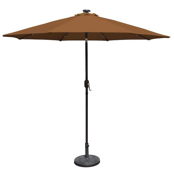 Island Umbrella Mirage Fiesta 9 ft. Market Solar LED Auto-Tilt Patio Umbrella in Stone Olefin