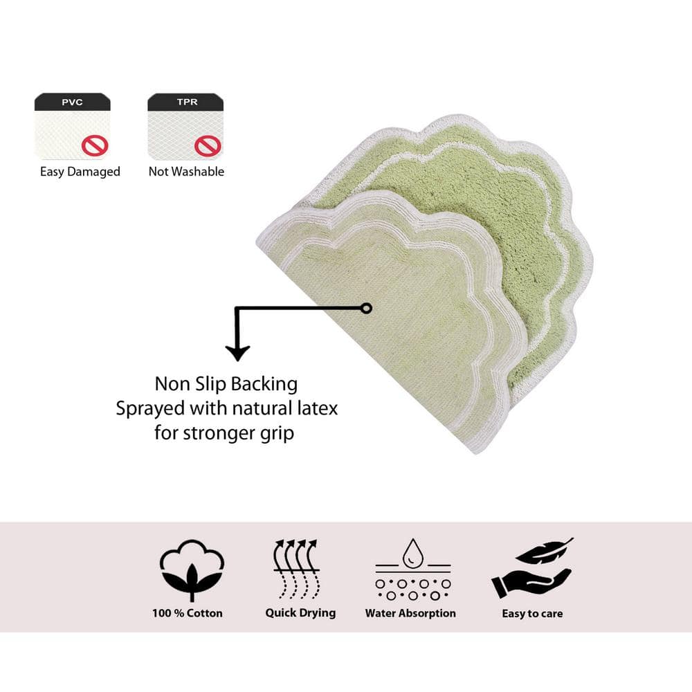 Green Cotton Tufted Bath Rug Set with Non-Slip Backing