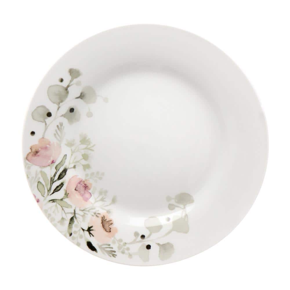 Lily Garden White and Pink Ceramic 12-Piece Floral Dinnerware Set