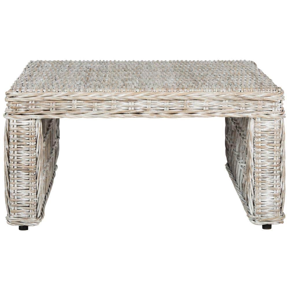 White Wash Wicker and Mahogany Square Coffee Table