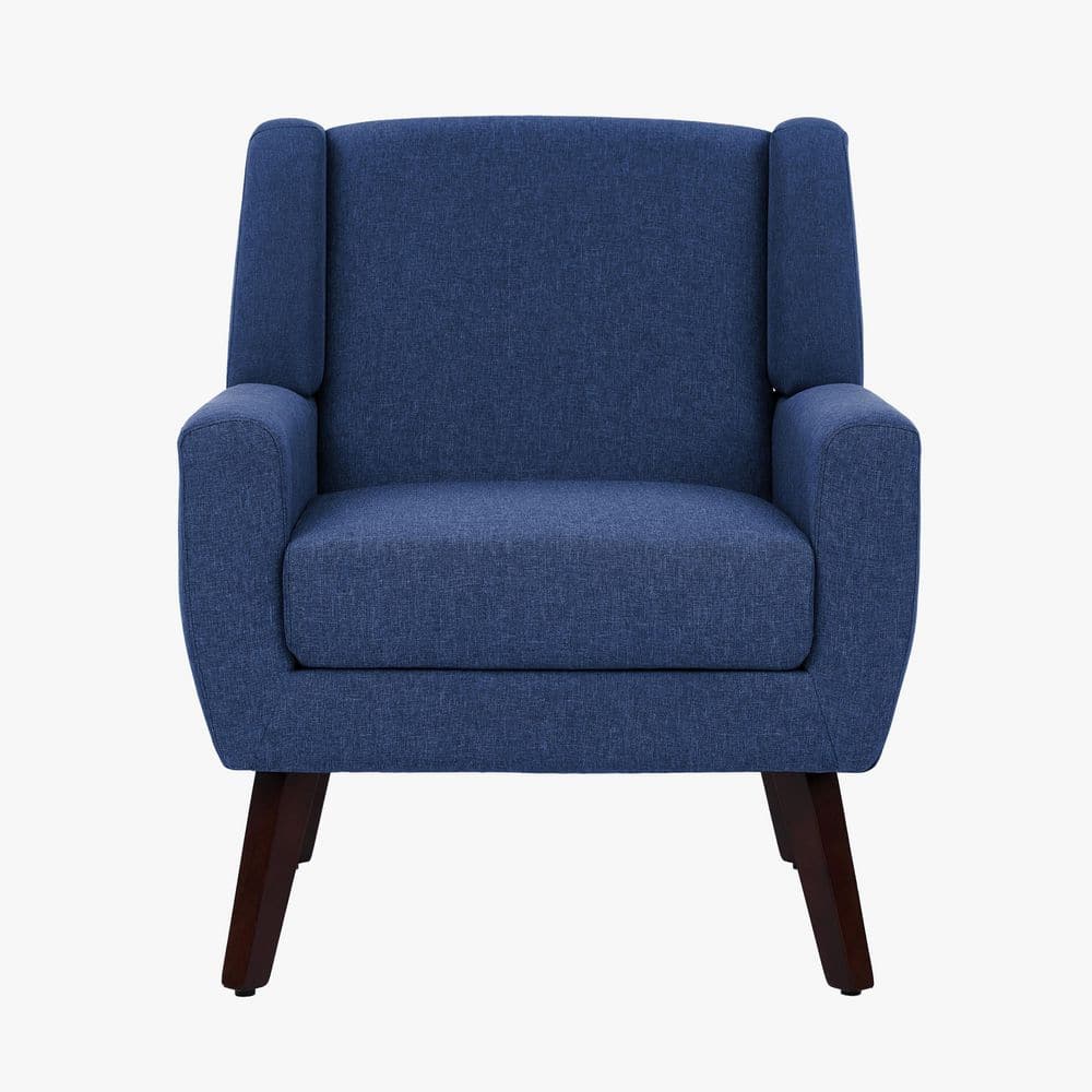 Uixe Modern Straight Arm Blue Linen Arm Chair with Wood Legs (Set
