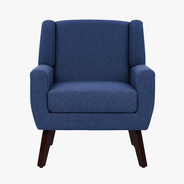 Modern Straight Arm Blue Linen Arm Chair with Wood Legs (Set of 1)