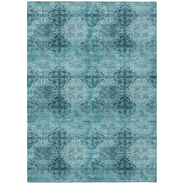 Teal 3 ft. x 5 ft. Woven Floral Medallion Rectangle Indoor/Outdoor Area Rug