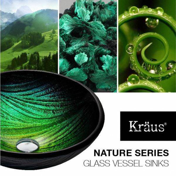 Nei Green Tempered Glass Circular Vessel Sink, 17 inch