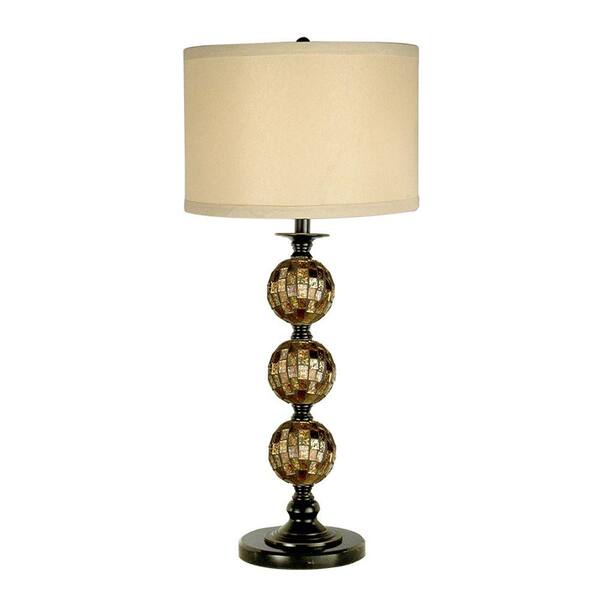 Dale Tiffany 31 in. Mosaic 3 Ball Dark Antique Bronze Table Lamp with Art Glass Shade