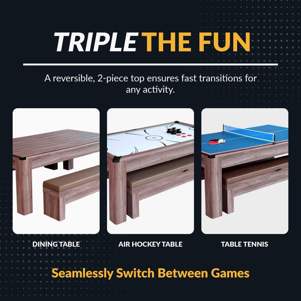 Driftwood 84" 3-in-1 Air Hockey, Ping Pong & Dining Combo Set