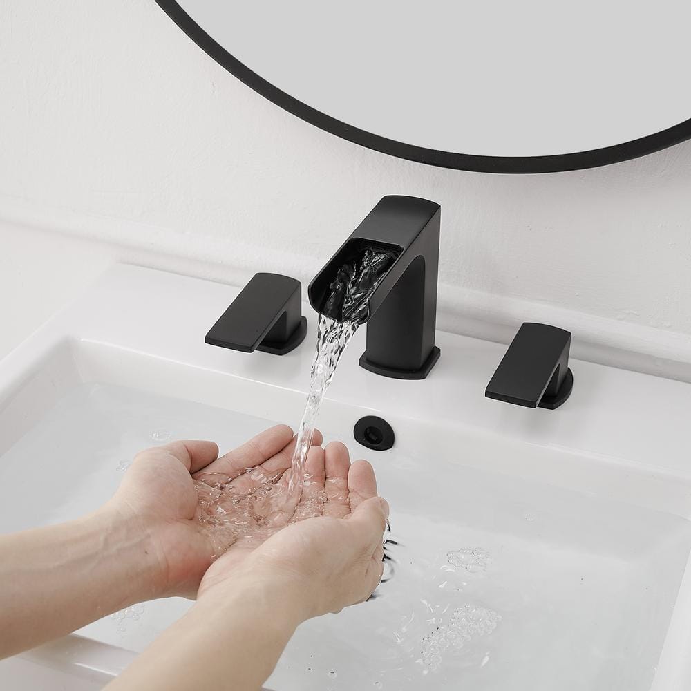 Matte Black Stainless Steel Waterfall Double-Handle Faucet Set
