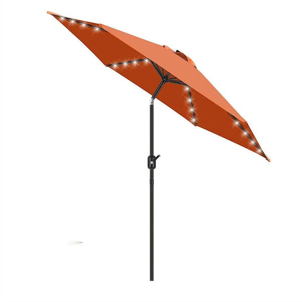 Dyiom 7.5 ft. Solar 24 LED Lighted Umbrella-Solar Umbrella, Beach Word Umbrella, Coral Red