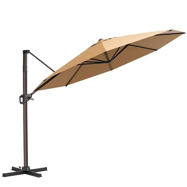 Crestlive Products 11 ft. Octagon Round 360° Rotation Cantilever Tilt Patio Umbrella in Tan