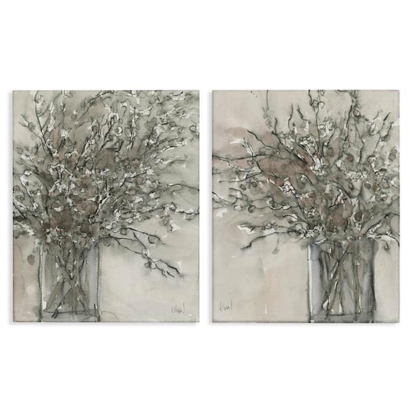Charcoal Sketched Vase by Samuel Dixon 2 Pieces Unframed Nature Graphic Art Print 20 in. x 16 in.