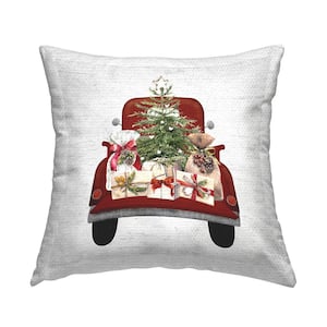 Holiday Christmas Tree Gifts Red Square Outdoor Throw Pillow