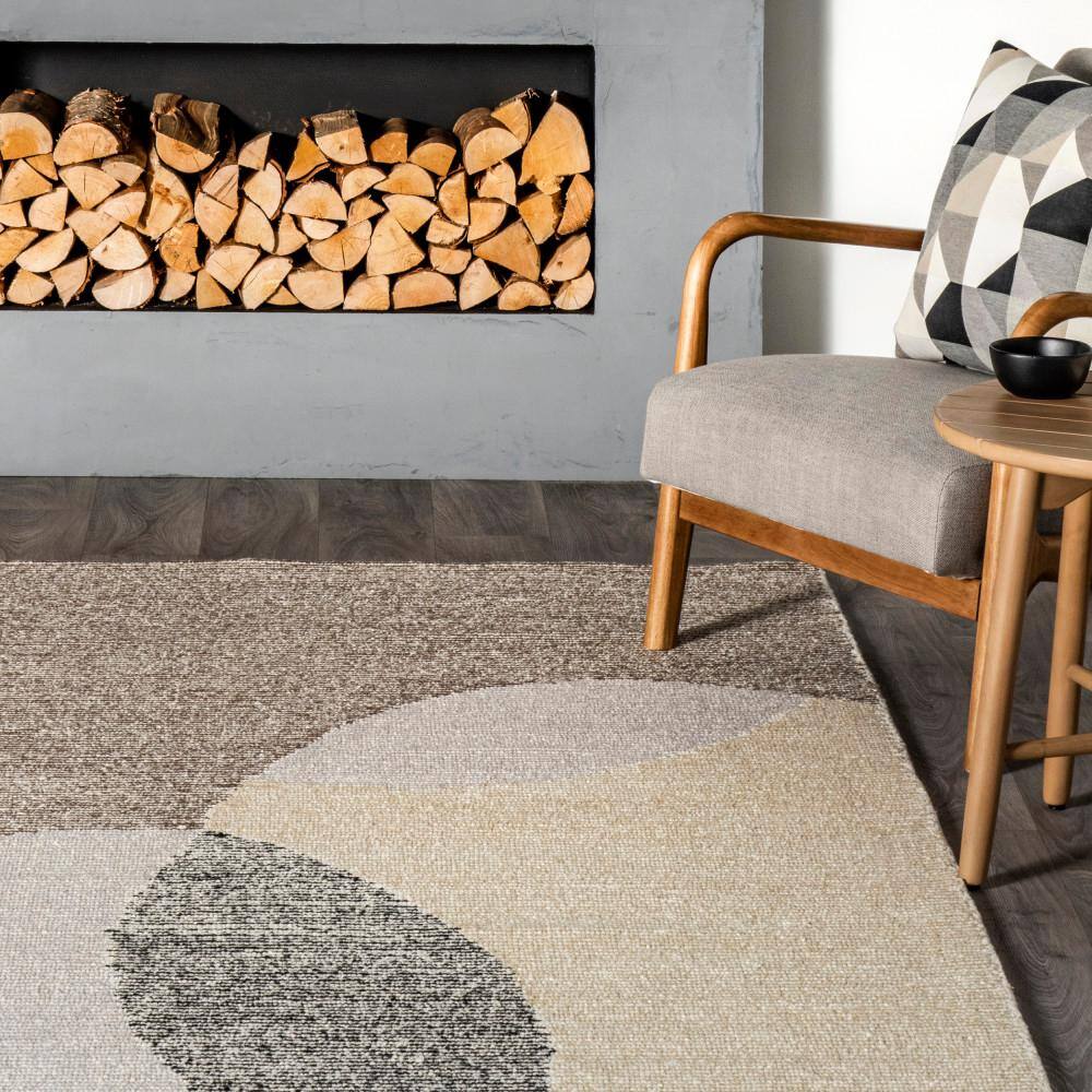 Evangeline Ivory and Gray Abstract Wool 5' x 8' Area Rug
