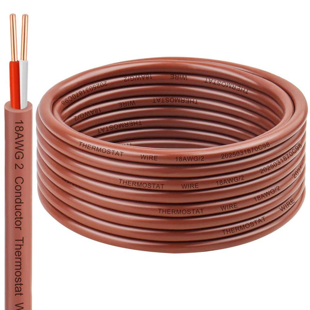 Vrbgify 20FT 18/2 Brown Solid Copper Thermostat Wire for HVAC