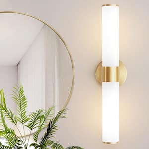 20 in. 2-Light Gold Vanity Lights Fixtures with Opal Glass Shape Wall Mount Lamp for Bathroom, Living Room