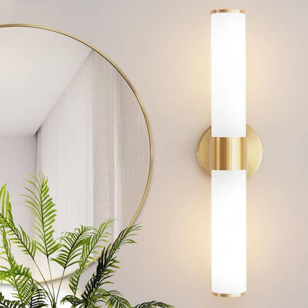 Deyidn 20 in. 2-Light Gold Vanity Lights Fixtures with Opal Glass Shape Wall Mount Lamp for Bathroom, Living Room