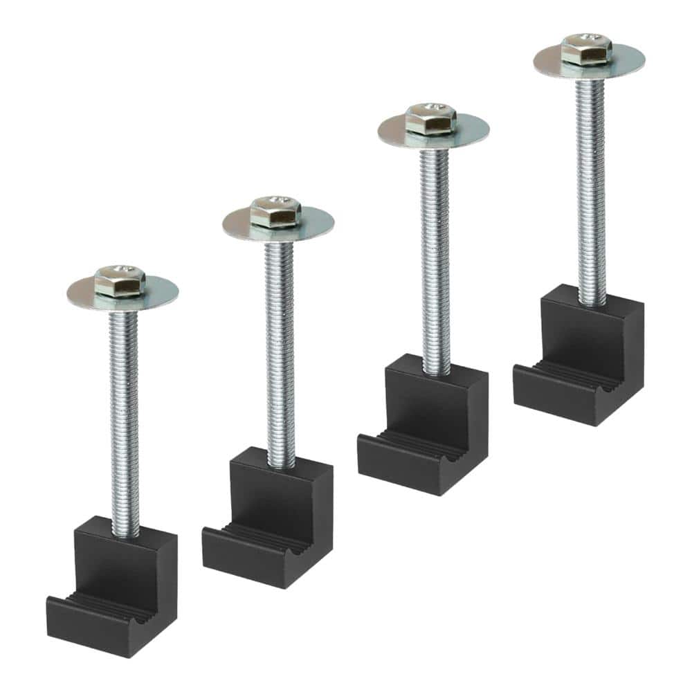 Truck toolbox mounting kit with upgraded aluminum J hooks and bolts for crossover boxes, 4 piece black set