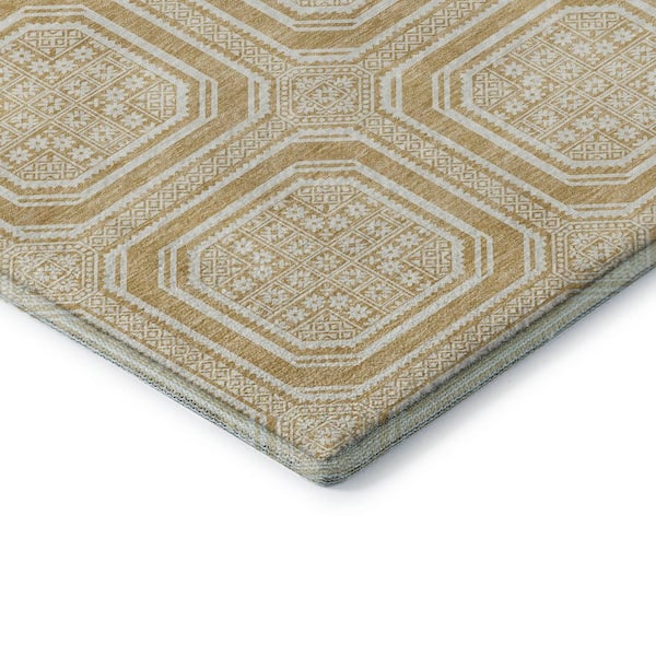 Mayfield Premium Machine Washable Abstract AMF1451 Gold 2 ft. 3 in. x 7 ft. 6 in. Runner Rug