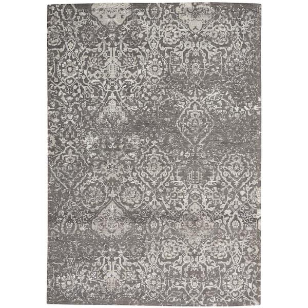 Nourison Damask Dark Grey 4 ft. x 6 ft. Oriental Vintage Area Rug