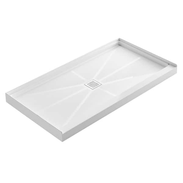 Meshpa 48 in. L x 36 in. W Single Threshold Alcove Shower Pan Base in White with Center Drain and Stainless Steel Cover