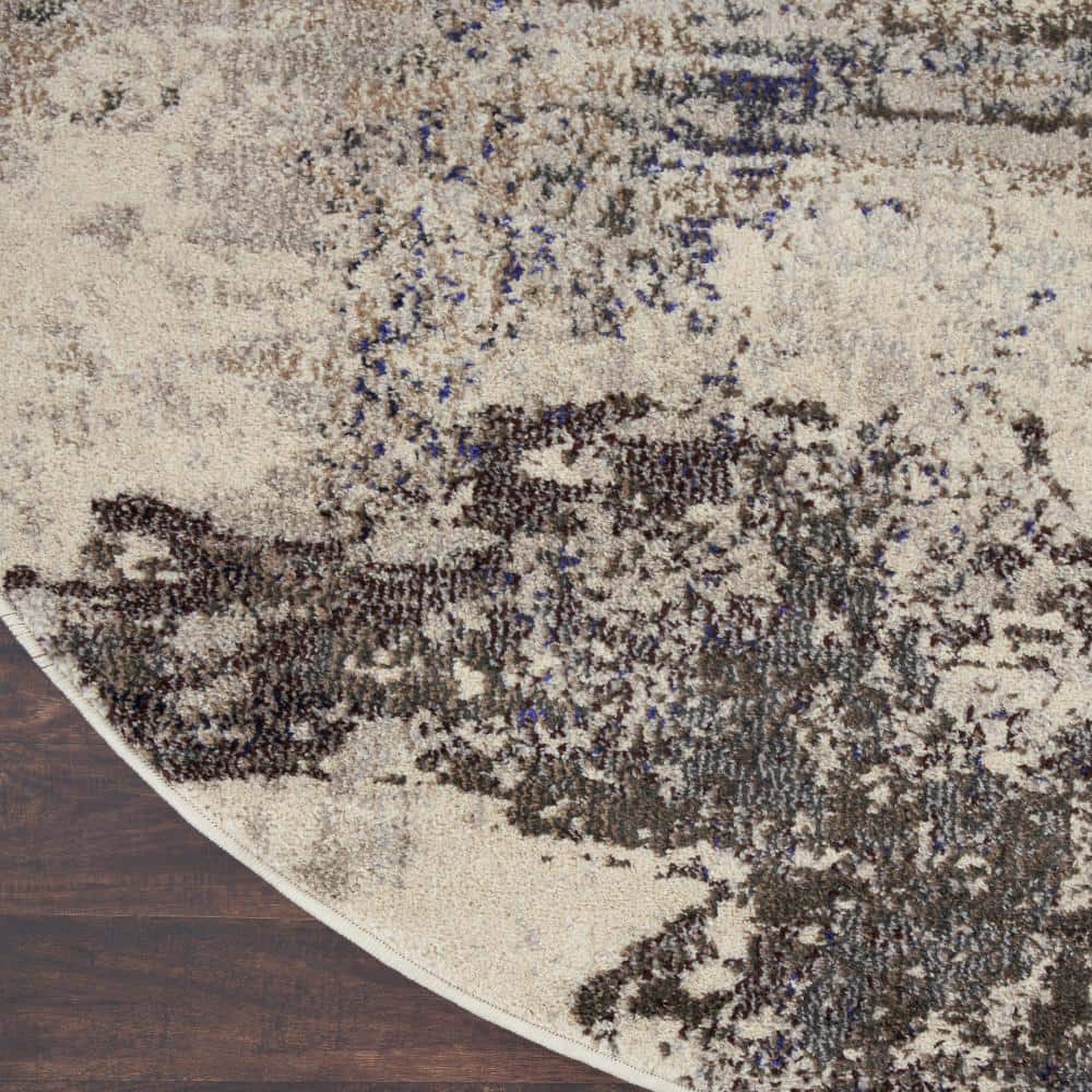 Ivory and Grey Abstract Round Hand-knotted Area Rug