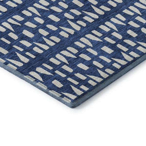 Mayfield Premium Machine Washable Abstract AMF963 Navy 2 ft. 3 in. x 7 ft. 6 in. Runner Rug