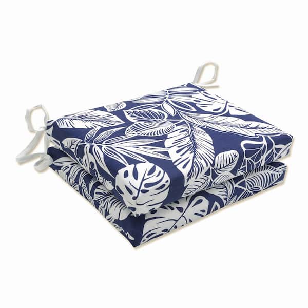 Pillow Perfect Floral 18.5 x 16 Outdoor Dining Chair Cushion in Blue/White (Set of 2)