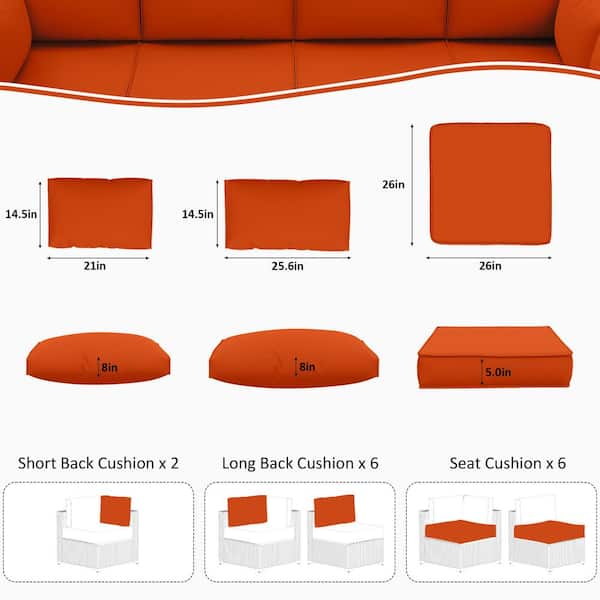 26 in. x 26 in. x 5 in. (14-Piece) Deep Seating Outdoor Sectional Replacement Cushion Orange