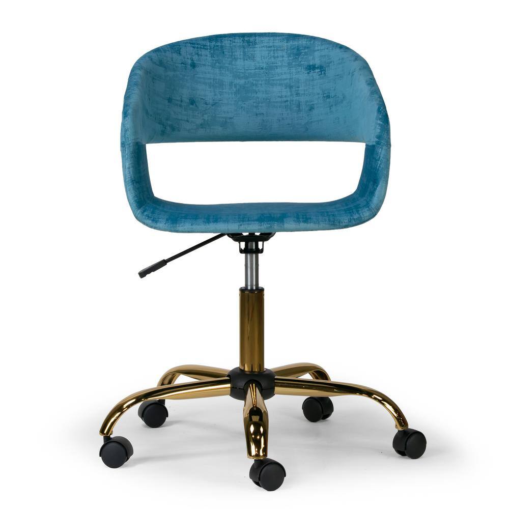Turquoise Velvet Swivel Office Chair with Gold Base