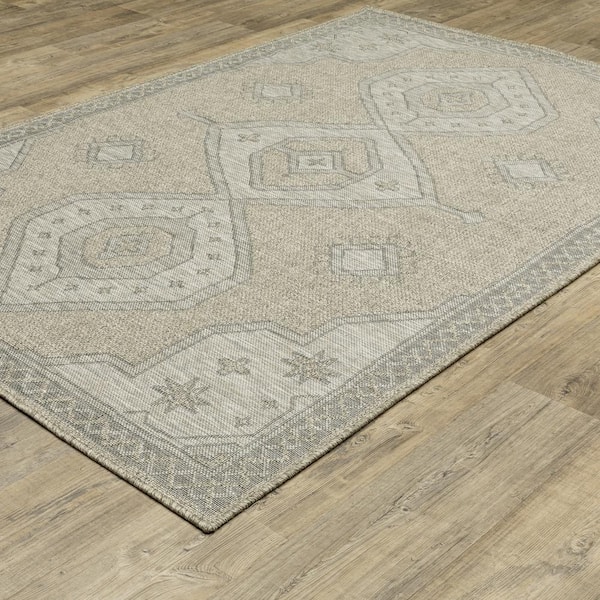Thrasher Beige 8 ft. x 10 ft. Geometric Medallion Polypropylene Indoor/Outdoor Area Rug