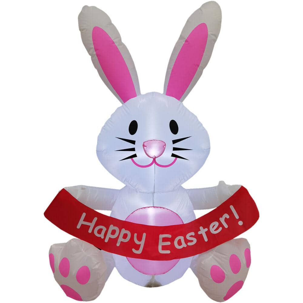 5 ft. Bunny Rabbit Inflatable with Happy Easter Banner and Lights