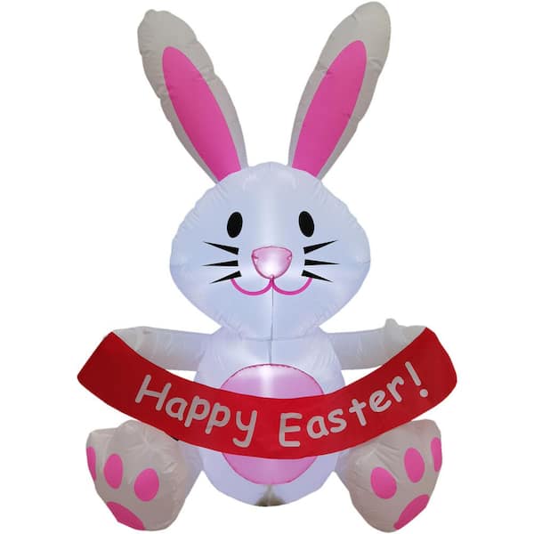 Fraser Hill Farm 5 ft. Bunny Rabbit Inflatable with Happy Easter Banner and Lights