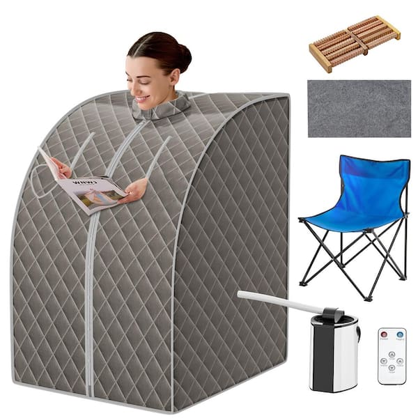 Costway 1-Person Electric Heater Portable Steam Sauna w/ 9-Gear Adjustable Temperature and Herbal Box Gray