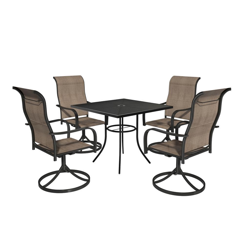 Outdoor 5 Piece Steel Patio Swivel Chair Dining Set(1 Table,4 Chairs) -  Clihome, CL-7SL4ZY1STBL