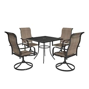 Outdoor 5 Piece Steel Patio Swivel Chair Dining Set(1 Table,4 Chairs)