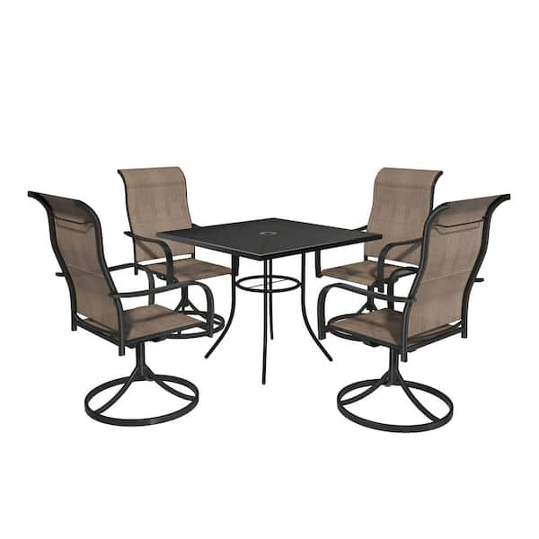 Clihome Outdoor 5 Piece Steel Patio Swivel Chair Dining Set(1 Table,4 Chairs)